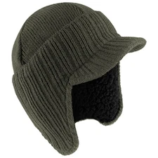 Men Women Knit Hat Winter Warm Stretch Beanie Ear Flaps Cap Outdoor Brim Ski Hat