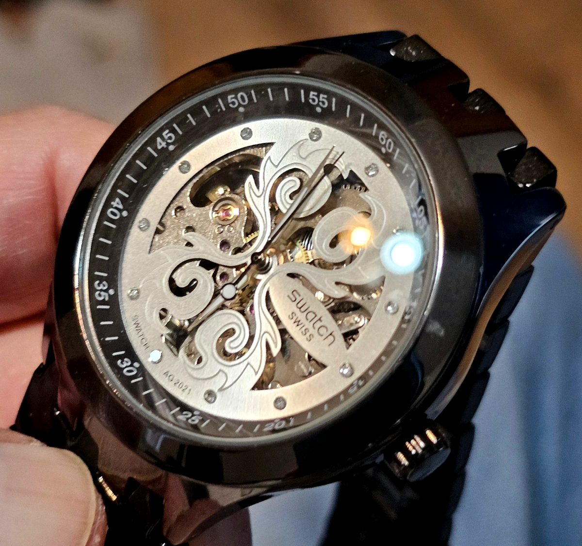 Swatch Swiss Automatic Black stainles Steel sistem51 watch yrs old ag 2021 - Main Image