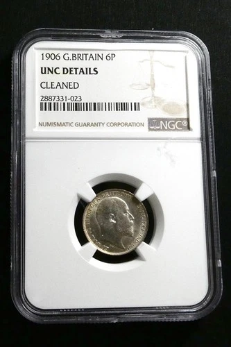 Great Britain 1906 Silver 6 Pence. NGC Certified UNC Details. #4060