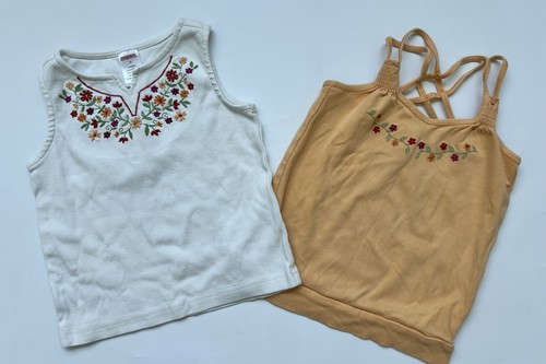GYMBOREE Girls Embroidered Tank Top Sleeveless Shirt - Size 4 - LOT OF 2 - Picture 1 of 5