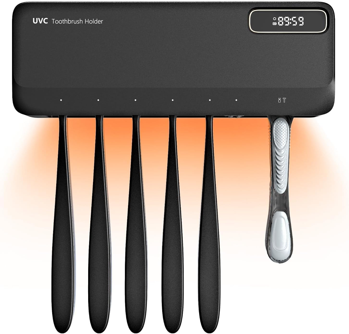UV Toothbrush Sanitizer Holder for Bathrooms, 5+1+1 Slots To