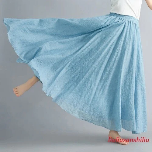 High Quality Cotton Linen Skirt Womens Casual Elastic High Waist Pleated A-Line
Opens in a new windo