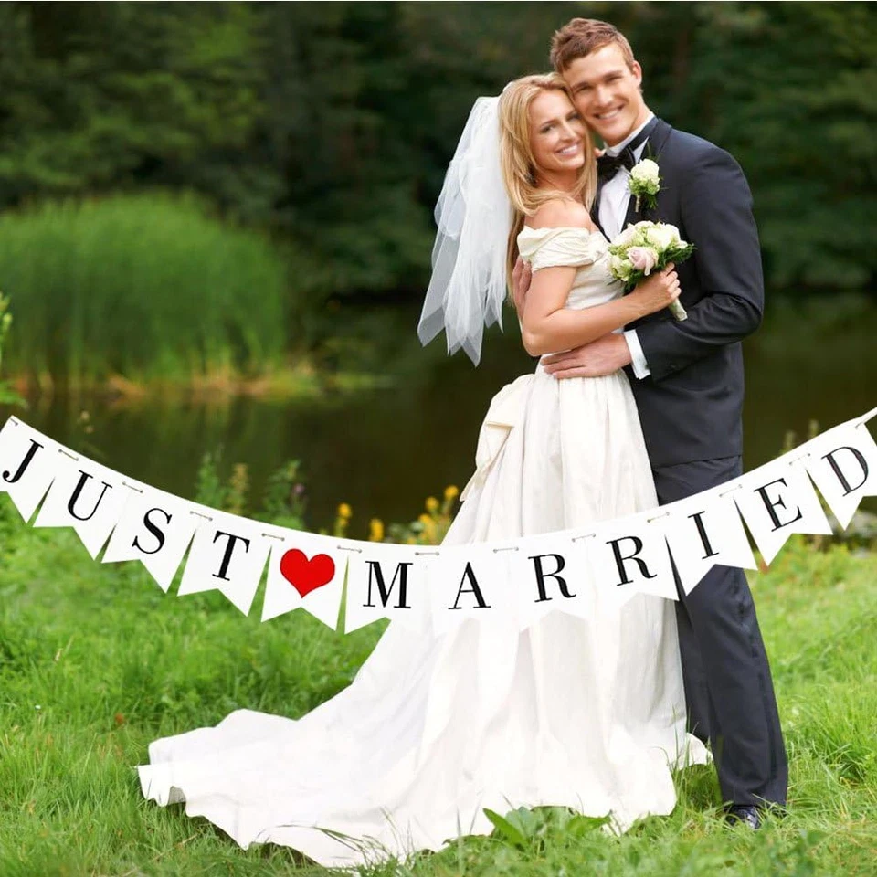 JUST Married Wedding Banner Set, Wedding Decorations for Reception, Bridal Showe - Image 2 of 4