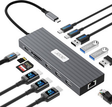 Docking Station 3 Monitors with 3 HDMI, 13-In-1 USB C Hub for Laptop with 4K 60H