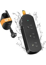 IPX6 Waterproof Outdoor Power Strip 6FT Heavy Duty Cord 4 AC Outlets