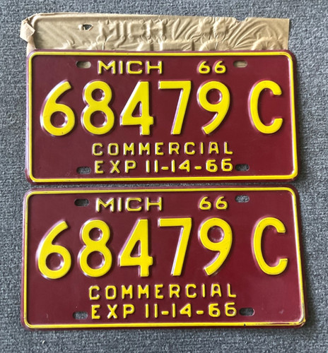 RARE 1966 NOS MICHIGAN COMMERCIAL LICENSE PLATE PLATES PAIR ORIGINAL NICE