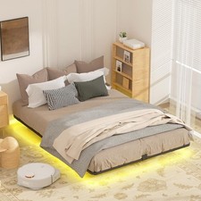 Queen Size Floating Bed Frame Smart LED Lights HeavyDuty Metal Platform Floating