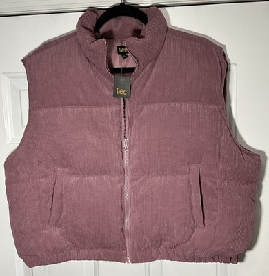 Lee Corduroy Rose/Burgundy/Pink Puffer Vest Pockets Zip Up Jacket Women s XL