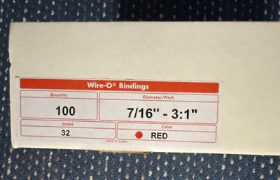 Wire O Binding - 7/16'' - 3:1  - 32 Loops - Red