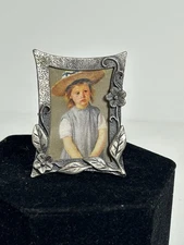 Vintage Miniature Metal Floral Rectangular Picture Frame 2”x1” Art Nouveau Style