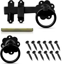 Heavy Duty Garden Ring Gate Latch Black 6"/150mm Fence Door Catch With Fixings