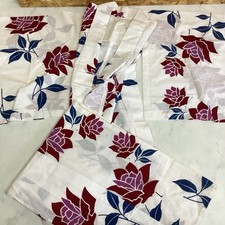 Japanese traditional "yukata " for women white beautiful flowers elegant
