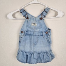 OshKosh BGosh Vestbak Jean Denim Overall Jumper Ruffle Dress Sz 12 Mon 90s Girl