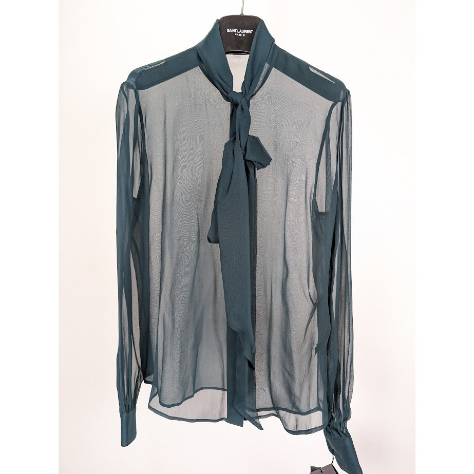 Camicetta Saint Laurent Paris Crepee De Soie in canard nuova con etichette F 40