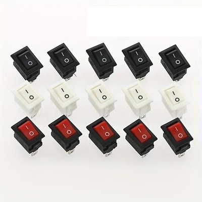 15pcs Mini Rocker Switch SPST On/Off 2 Pin AC 250V Red Black