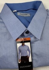 Duchamp London Men's Slim Fit Cotton Stretch Shirt, Blue, Size 18 XXL