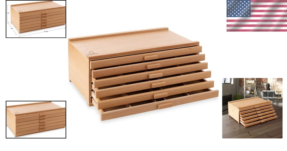 Versatile Wooden Storage Box for Art Supplies - 6 Compartment Drawers Included - Image 2 of 4