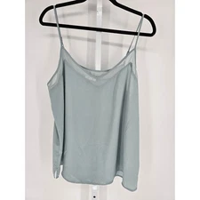 Maurices Womens Sz XL Sleeveless Flowy Blouse Light Blue Sheer Trim V Neck