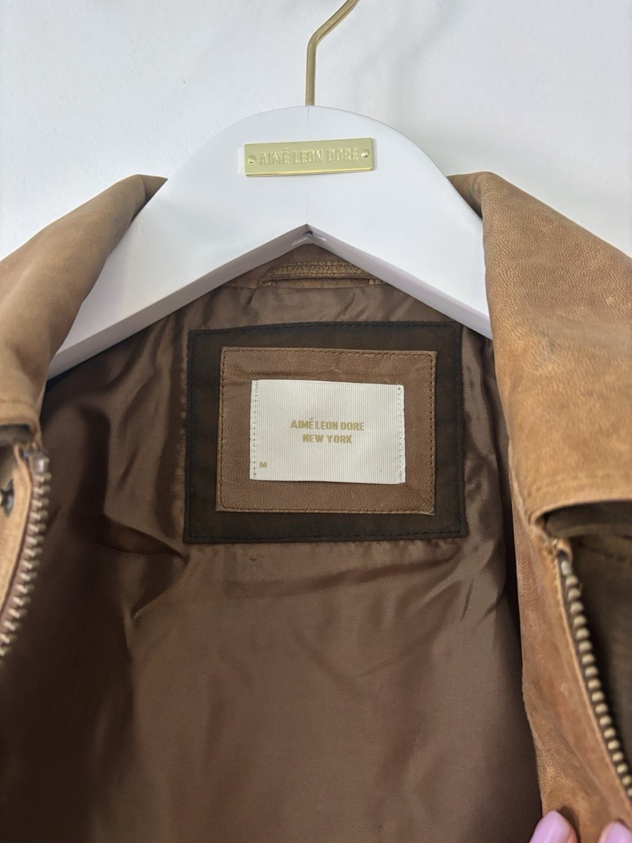 SS25 NWT Aimé Leon Dore Brown Goat Leather Aviator Jacket M | eBay