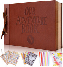 Our Adventure Book Scrapbook Photo Album,3D Embossed Words Leather Memory Book w