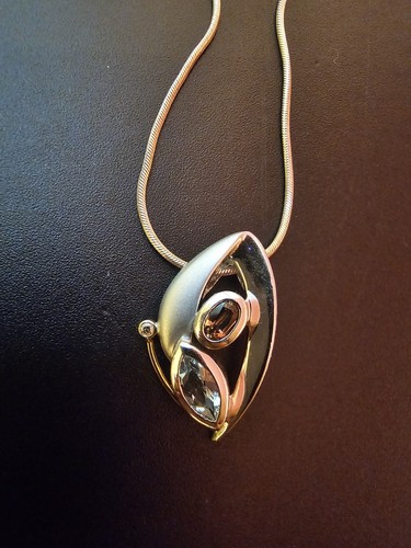 necklace sterling silver and 18k gold w Tourmaline/rhodolite & topaz & diamond