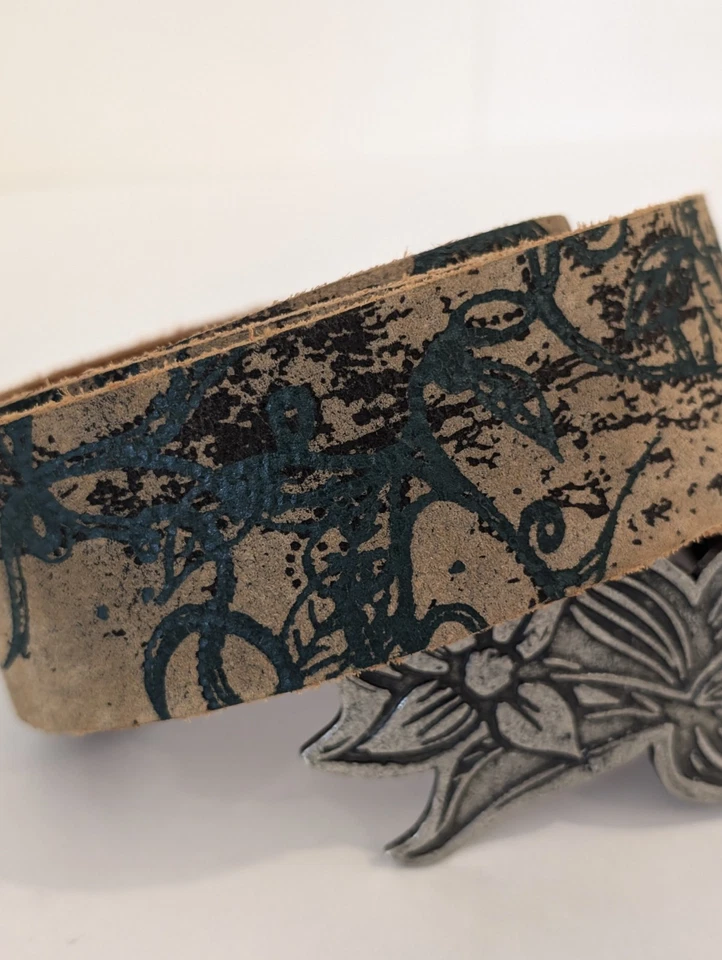 Cinturón de cuero Y2K Element monopatín marrón y verde azulado para mujer M/L hebilla tono plata Foto 4 de 4