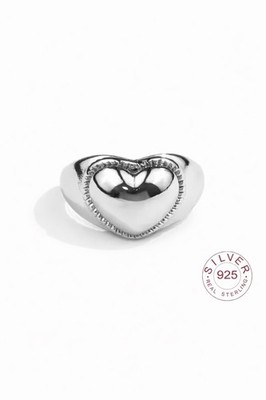 Silber 925 Puffy Herz offener Ring verstellbar Sterlingsilber Original