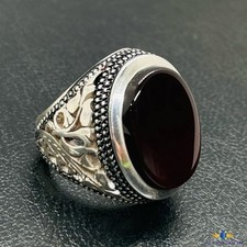 Natural Rare Red Yemeni Agate Aqeeq Ring 925 Sterling Silver Ring For Men US 10