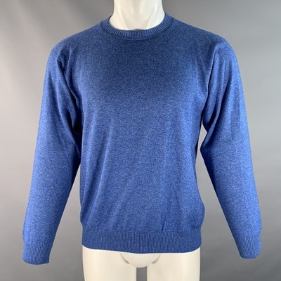KITON Größe M Blauer Kaschmir Seide Strickpullover Mit Rundhalsausschnitt
