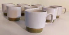 Lot of 8 Spring Bouquet Stoneware Stackable Coffee Cup Mug Tan Green Brown