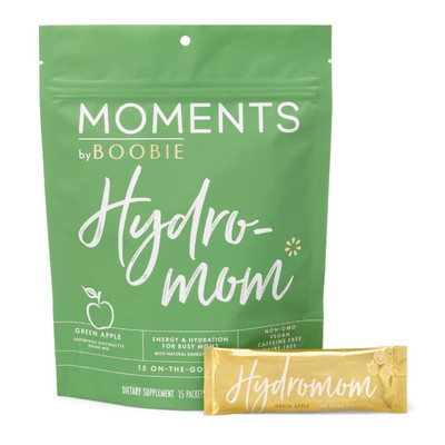 Boobie Hydromom Superfood Electrolyte Drink Mix, Green Apple | Refreshing Energy