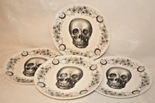 Harvest Green Studio Halloween Set of Four 10.5" Dinner Plates Skull Roses New