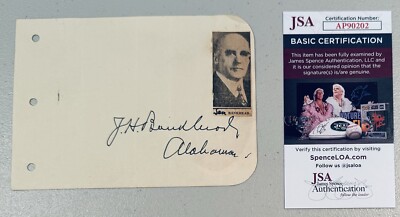 John H Bankhead II Signed Autographed 4x6 Page JSA Cert Alabama US Senator