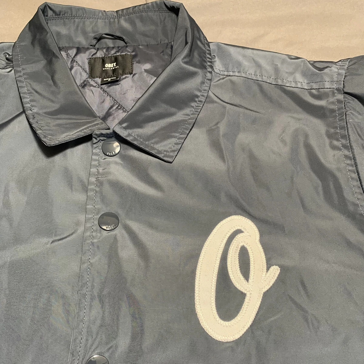 Obey SANDERS COACHES Jacket Dusty Navy Applique Logo Light