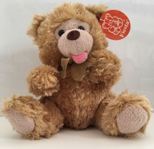 Vintage 2002 FIESTA Teddy Bear 8" Brown Plush Stuffed Sitting Paw Print Ribbon