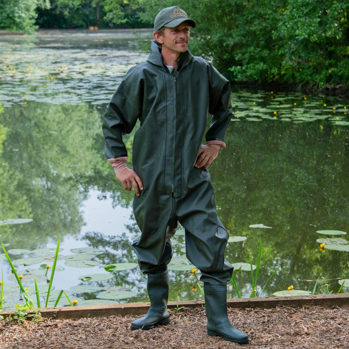 Full Body Waders Dry Suit Mens PVC For Floods Fly Fishing Heavy Duty Sizes  7 -12