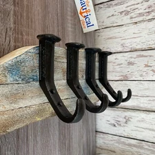 4 x Cast Iron Railroad Spike Hooks - Towel Hanger - Coat, Hat, Key Rack - Decor