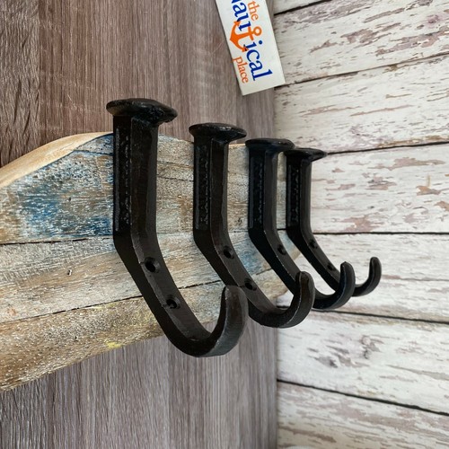 4 x Cast Iron Railroad Spike Hooks Towel Hanger Coat, Hat, Key Rack