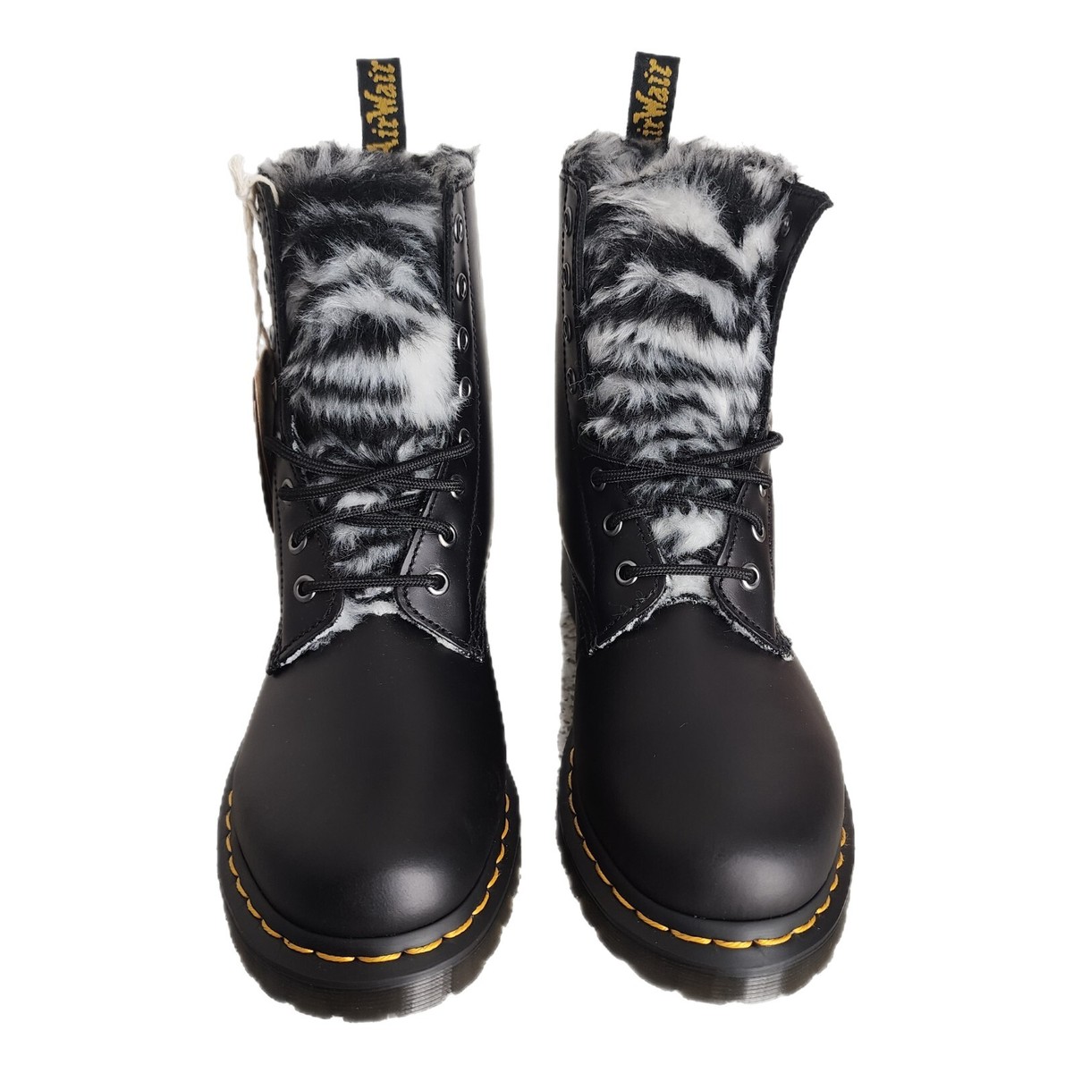 Dr. Martens Docs 1460 8-Eye Serena Boot Black / Zebra Fur Lined