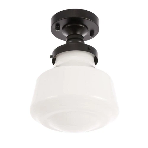 Living District Lyle 1-Light Metal & Glass Flush Mount in Black/Frosted White - Picture 6 of 11