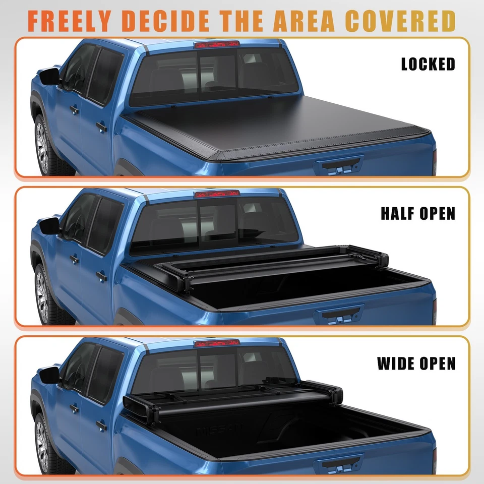 3-Fold 5FT Bed Truck Soft Tonneau Cover For 05-25 Nissan Frontier Suzuki Equator Foto 2 de 4
