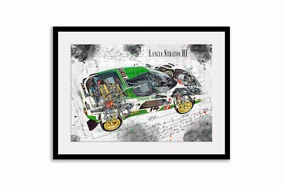 Line Tech Zeichnung Lancia Stratos HF Rallye Rennen Ausbruch Kunst Posterdruck