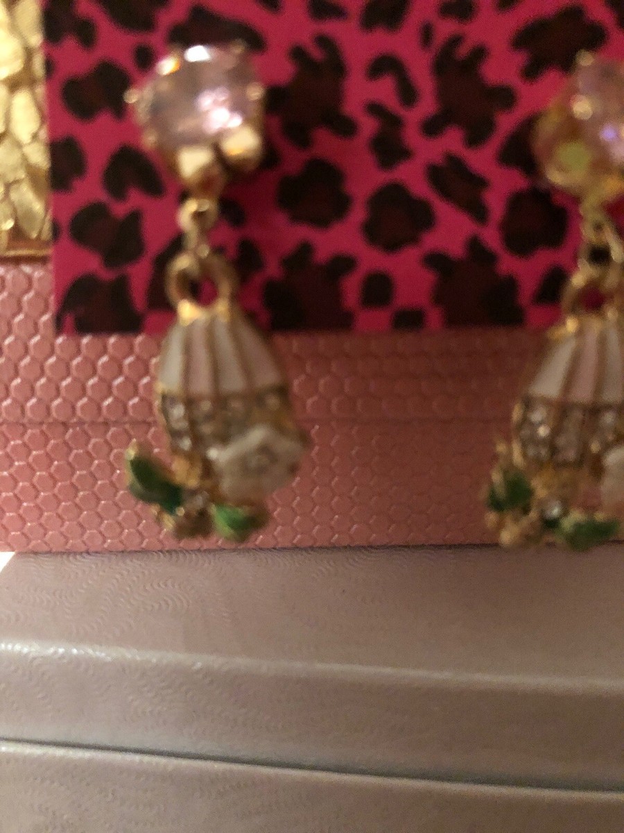 Betsey Johnson Bird Cage Bee Crystal Gold Earrings Gift Box  display picture 3