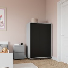 120cm 2 Sliding Doors Wardrobe Bedroom Storage Closet Hanging Rail Cupboard Unit