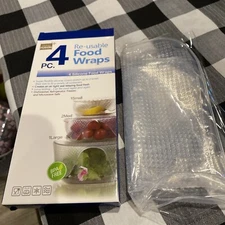 4PCs Silicone Food Wraps Reusable Super Flexible Stretchable Microwave Safe