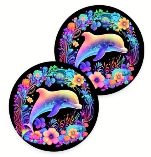 Coloridos Delfines Flores Diseño Coche Posavasos 2 Piezas Goma Duradera Lavable - Imagen 3 de 5