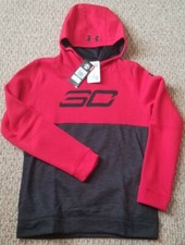 New Boys Size Youth XL Under Armour SC Coldgear Pullover Hoodie Red  Black