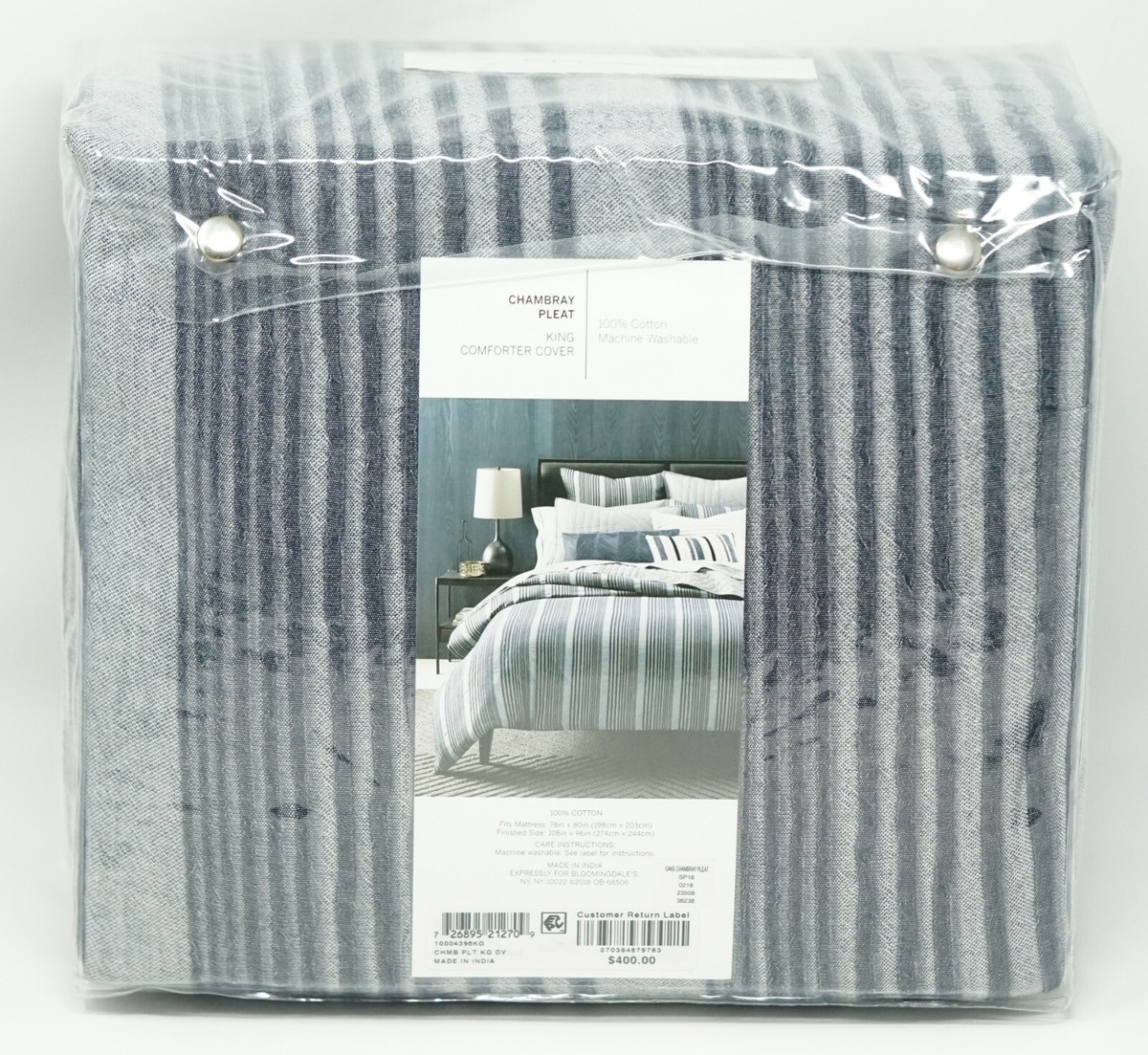 Housse De Couette Plissée Oake Chambray, Taille King - Bleu/Gris, Neuve Avec étiquettes
