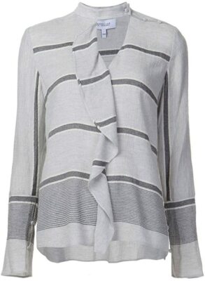 Derek Lam 10 Crosby - Lightweight Wool Blend Stripe Ruffle Blouse, Size 8, NWT