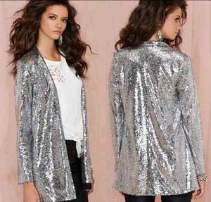 womens silver sequin jacket